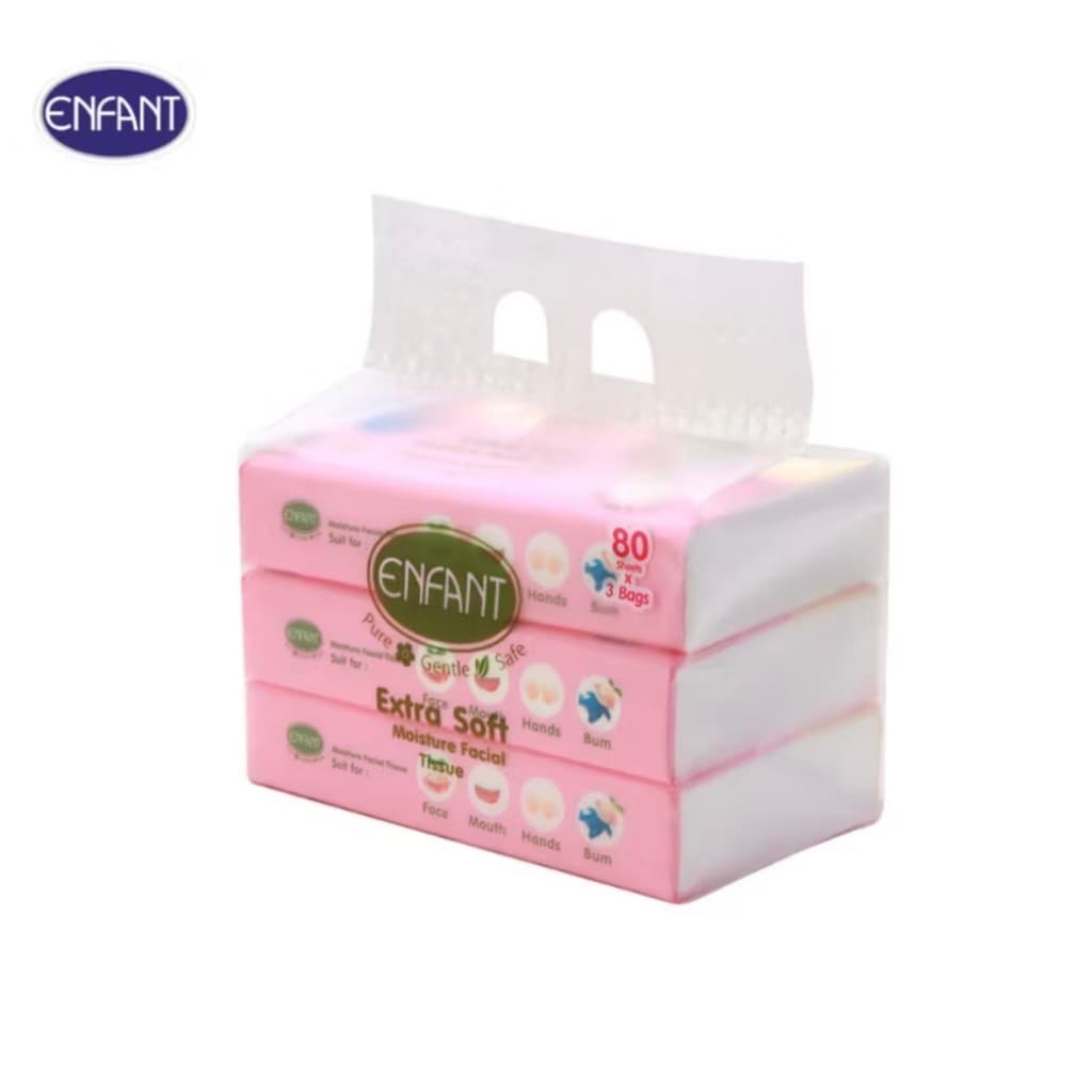 ENFANT Extra Soft Moisture Facial Tissue ทิชชู่ผสมมอยส์เจอร์ ชนิดนุ่มพิเศษ 1แพ็ค/3 ห่อ รูปที่ 2