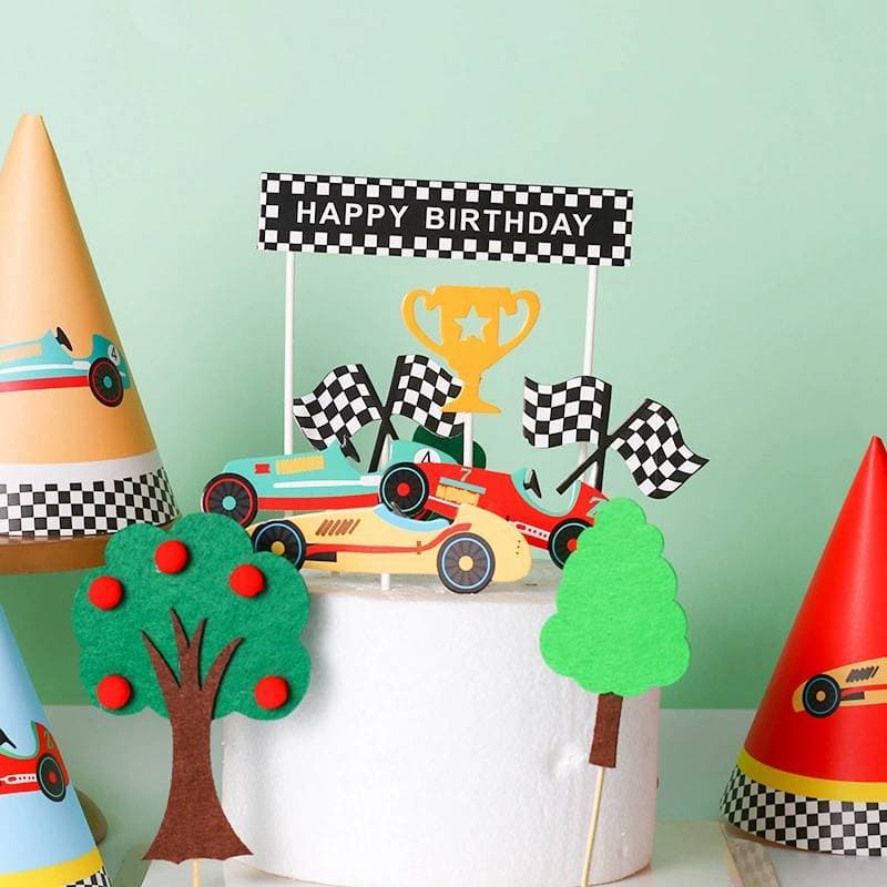 ป้ายปักเค้กวันเกิด HBD รถแข่ง ธง ถ้วยทอง DIY ชุด7ชิ้น รูปที่ 2
