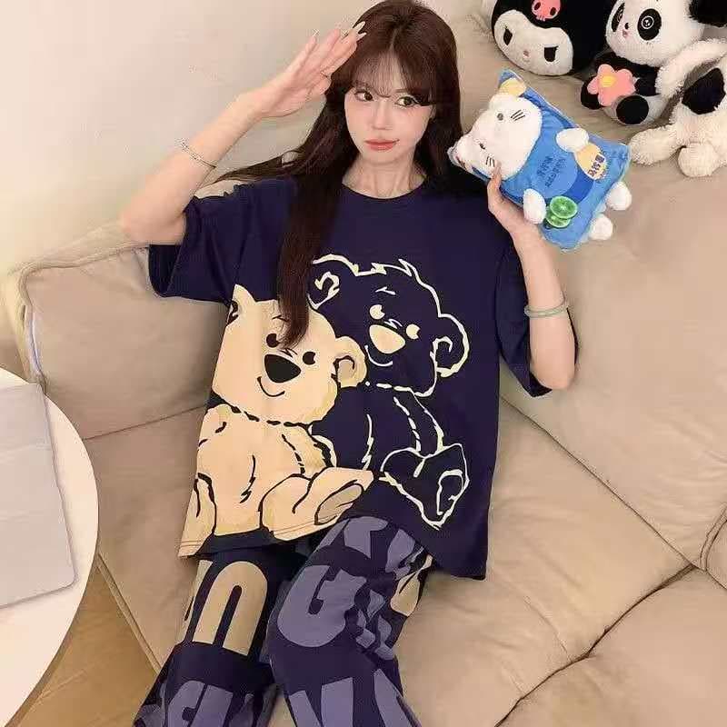 ชุดนอนผู้ใหญ่ ขนาด 5XL เซ็ตแขนสั้น-ขายาว ชุดนอนน่ารัก ชุดนอนลายการ์ตูน ชุดนอนมินิมอล ชุดนอนสาวอวบ รูปที่ 4