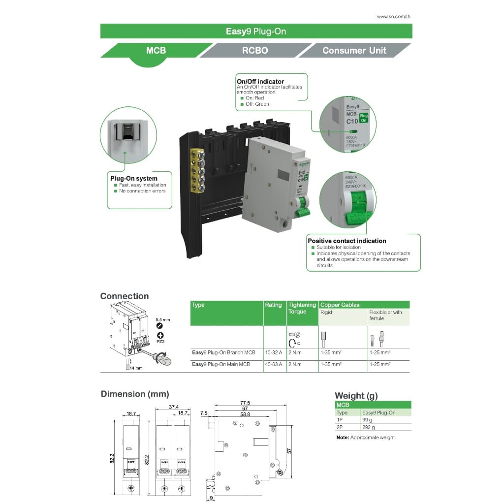 Schneider เมนเซอร์กิตเบรกเกอร์ EZ9F 40A - 63A 2P 10kA Easy9 MCB Miniature Circuit Breaker รูปที่ 8