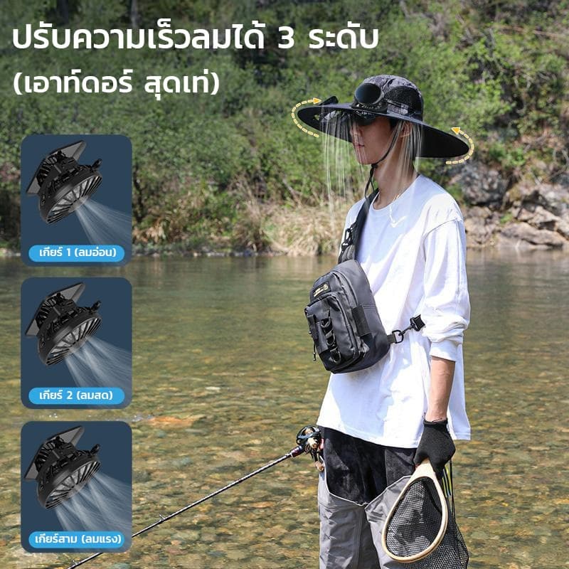 หมวกพัดลมพลังงานแสงอาทิตย์ หมวกบังแดดปีกกว้าง หมวกบังแดด หมวกเดินป่า หมวกกันแดด ฟรี ผ้าบัฟกันแดด ปลอกแขนกันแดด รูปที่ 8