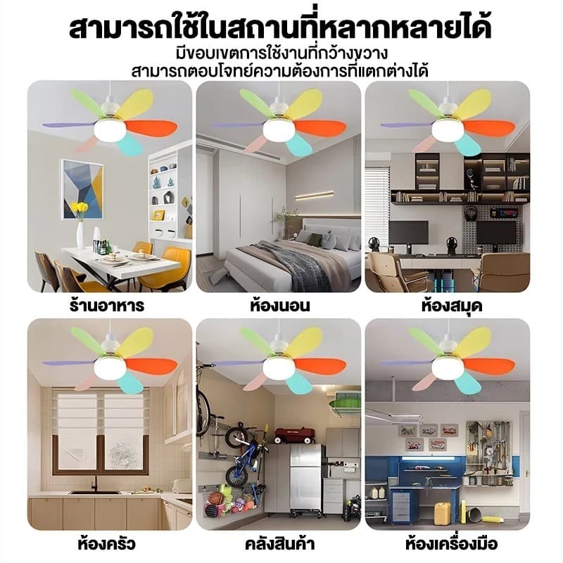 โคมไฟติดพัดลม ไฟพัดลม e27 พัดลมเพดาน พัดลมโคมไฟ หลอดไฟพัดลมพร้อมหลอดไฟ โคมไฟพัดลม Led 40W หลากสี รูปที่ 3