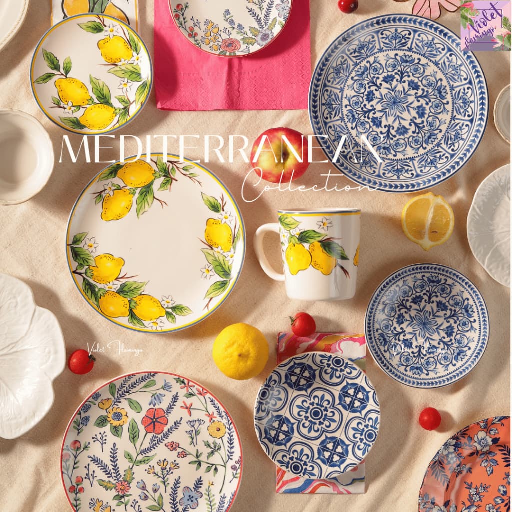 Violet Flamingo -จานกลมรุ่น Mediterranean Muse จานสไตล์อิตาเลียน เข้าไมโครเวฟได้ เข้าเครื่องล้างจานได้ รูปที่ 2