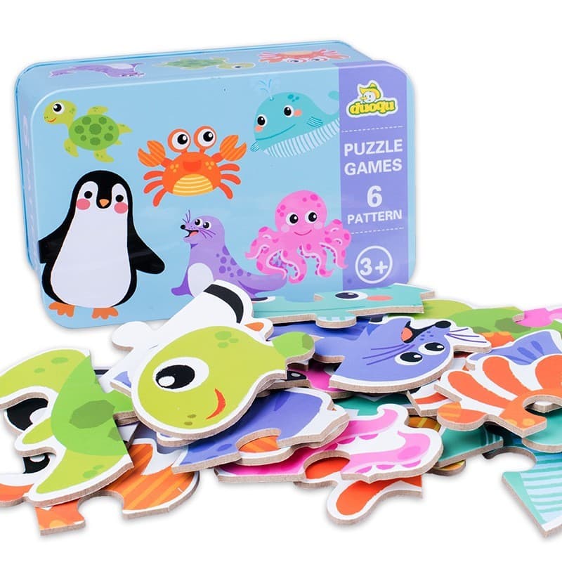 JoyToys จิ๊กซอว์ไม้ เสริมพัฒนาการ 6in1 / 24แบบ ชิ้นใหญ่ ปลอดภัย 3D สัตว์ รูปทรง กล่องเหล็ก ของเล่นเด็ก 3-6ขวบ รูปที่ 6