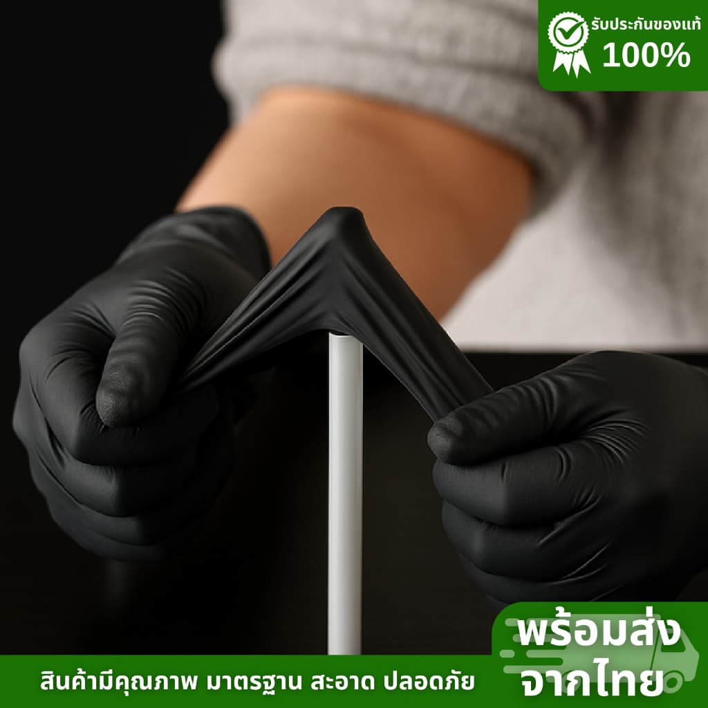 ถุงมือยางไนไตรสีดำ Brocare ชนิดไม่มีแป้ง ถุงมือทำอาหาร ถุงมืออาหาร ทนน้ำมัน รูปที่ 4