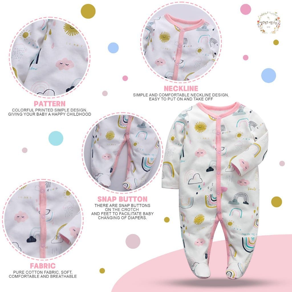 5 ชิ้น CICI baby ชุดนอนคลุมเท้า คุณภาพสูง ให้ความอบอุ่น ชุดนอนเด็ก ชุดเด็ก รูปที่ 5