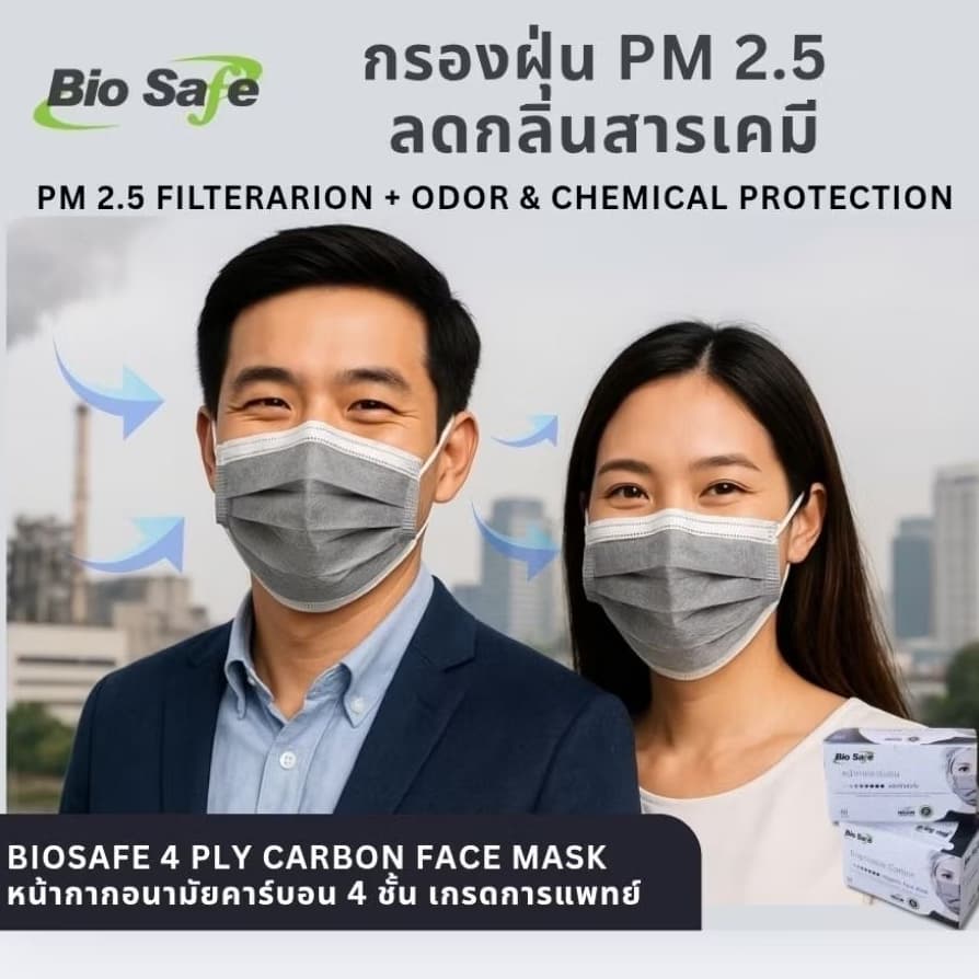 หน้ากากอนามัยคาร์บอน 4 ชั้น BioSafe สีเทา กรองกลิ่น กัน PM2.5 กล่อง 50 ชิ้น รูปที่ 5