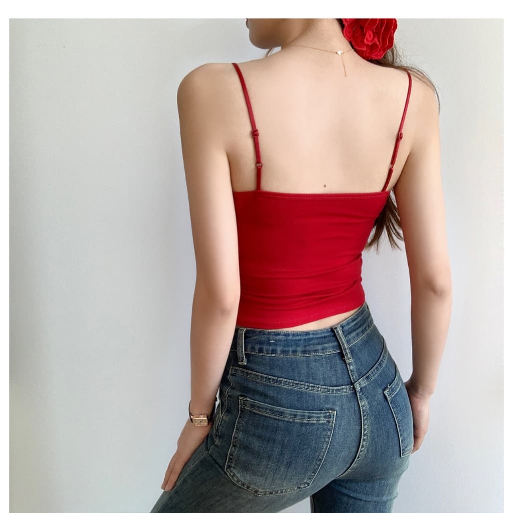 เสื้อสายเดี่ยว มีฟองน้ำ สำหรับผู้หญิง สีสันสวยงาม ไร้ขอบ ใส่สบาย สไตล์เก๋ๆ เสื้อผ้าผู้หญิง แฟชั่นน่ารักๆ B835 รูปที่ 9