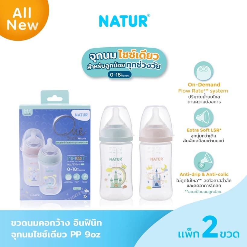 NATUR เนเจอร์ INFINIT ขวดนมอินฟินิท PP 9oz แพ็ก 2 พิมพ์ลายปราสาท รูปที่ 1