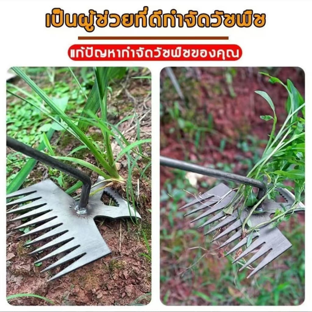 เครื่องมือกำจัดวัชพืชในสวน จอบ คราด เครื่องมือกำจัดวัชพืช คราดหญ้า คาดหญ้าเหล็ก ใช้ขุดดิน ฟันถากหญ้า สินค้ามี รูปที่ 9