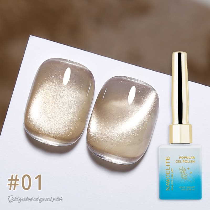Nawoelite สีเล็บเจล สีทาเล็บเจล ยาทาเล็บเจล แมวตาแบบทอง สีเล็บเจลแมวตา 3 สี ทองแวววาว ทาเล็บเจลเงาวับ 15ml เจลสีทอง รูปที่ 2