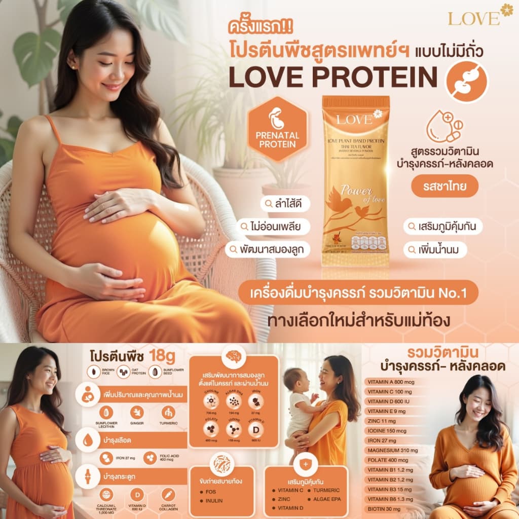 Love Plant Based Protein เลิฟ โปรตีนพืช รสชาไทย สูตรรวมวิตามินบำรุง ก่อนท้อง ตั้งครรภ์ และหลังคลอด รูปที่ 4