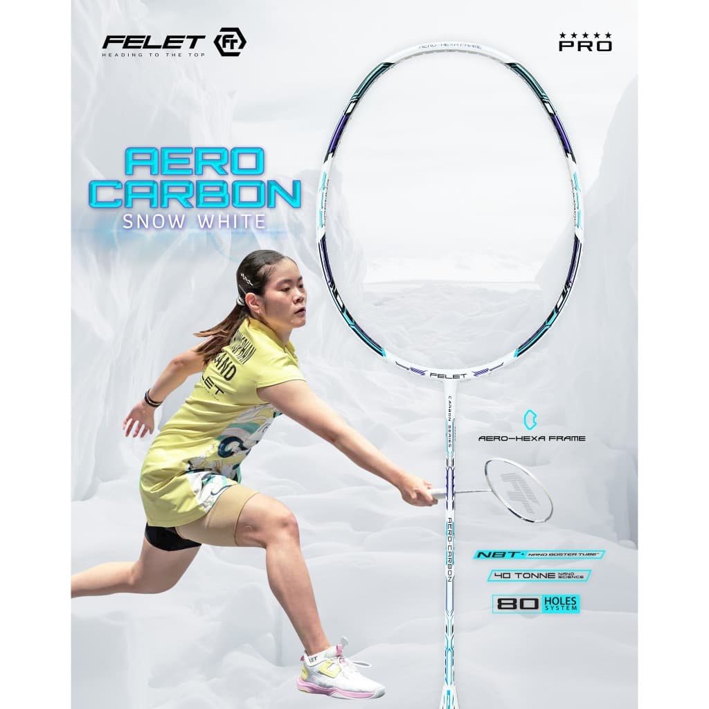 Felet Aero Carbon Snow White สามารถขึ้นเอ็นได้ถึง 35LBS ไม้แบดมินตัน รูปที่ 1