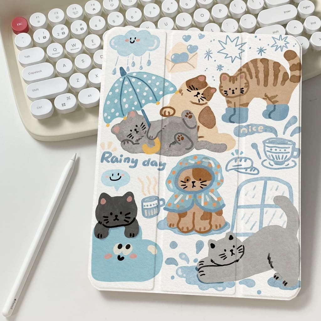 case iPad Air8 Air7 11 Gen11 ที่ใส่ปากกา ลูกแมววันฝนตก เคส iPad Gen10 Gen11Gen9 Pro11 2024 รูปที่ 1
