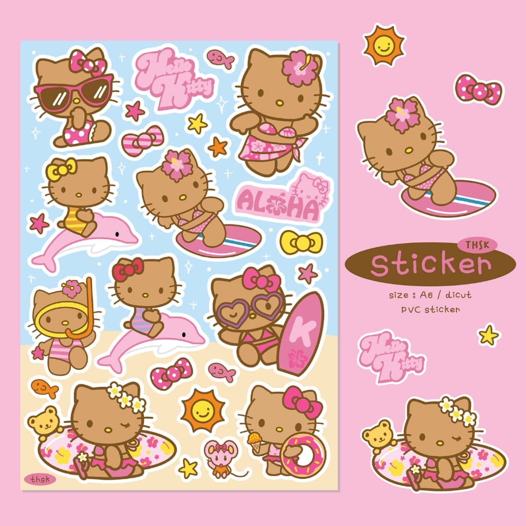 Kitty Aloha Sticker คิตตี้ผิวแทน สติ๊กเกอร์ A6 รูปที่ 1