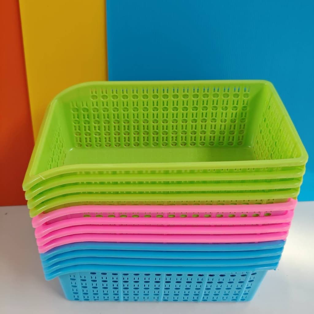 No.1308 ตะกร้า ตะกร้าพลาสติก ตะกร้าใส่ขอบ 33x20x10 ซม ได้ทั้งหมด 12 ใบ คละสี รูปที่ 1