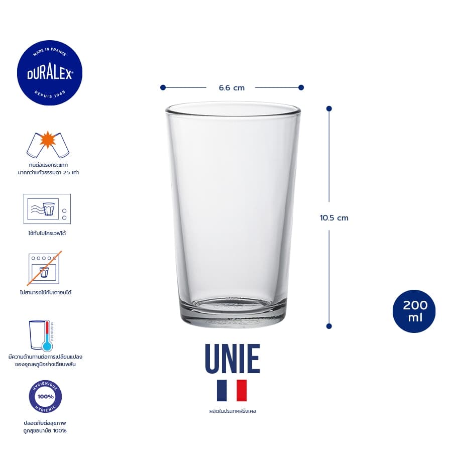 Duralex Unie แก้วน้ำ กาแฟ เบียร์ tempered glass รูปที่ 6