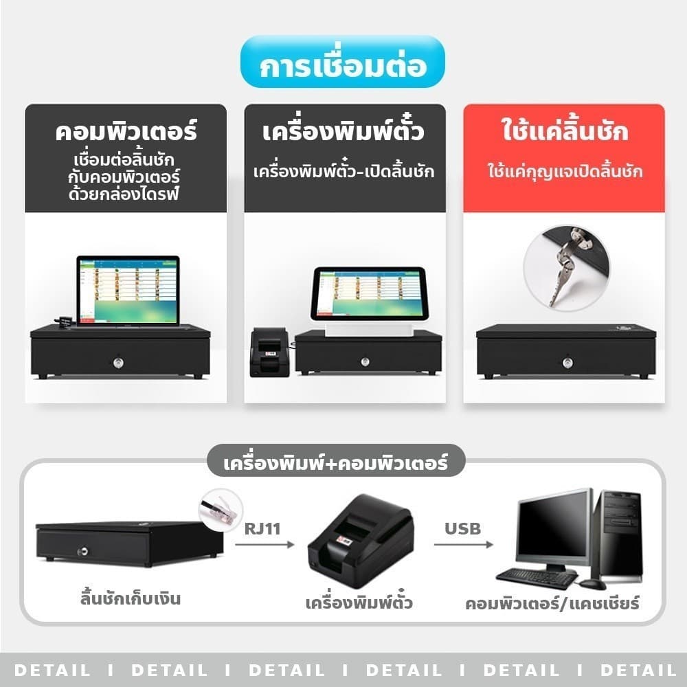ลิ้นชักเก็บเงิน ลิ้นชักใส่เงิน Loyverse Pos กล่องเงินสด Cash Drawer รองรับธนบัตรไทย POS MobiPOS Ocha รูปที่ 9