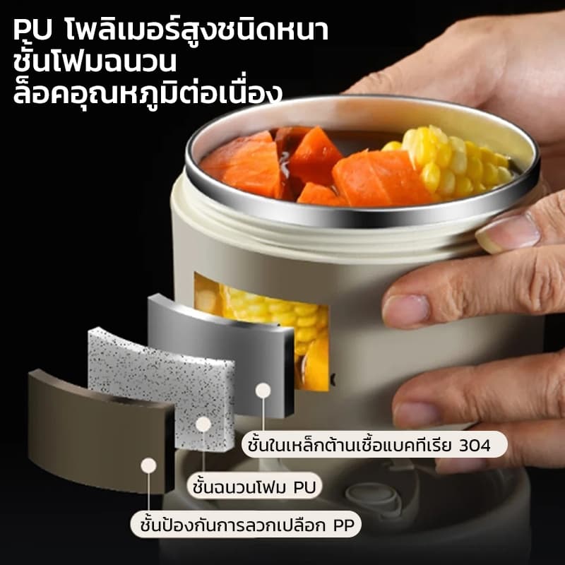 กล่องข้าว ภาชนะบนโต๊ะอาหารฟรี เข้าไมโครเวฟได้ สําหรับตู้เย็น สเตนเลส304 พร้อมกระเป๋า ข้าวกล่อง เก็บอุณหภูมิ รูปที่ 3