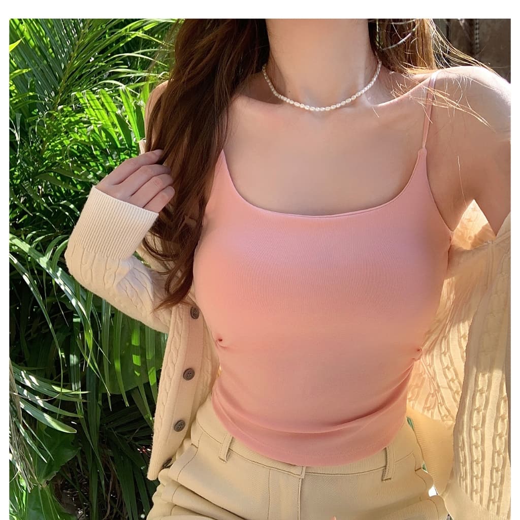 เสื้อสายเดี่ยว มีฟองน้ำ สำหรับผู้หญิง สีสันสวยงาม ไร้ขอบ ใส่สบาย สไตล์เก๋ๆ เสื้อผ้าผู้หญิง แฟชั่นน่ารักๆ B835 รูปที่ 5