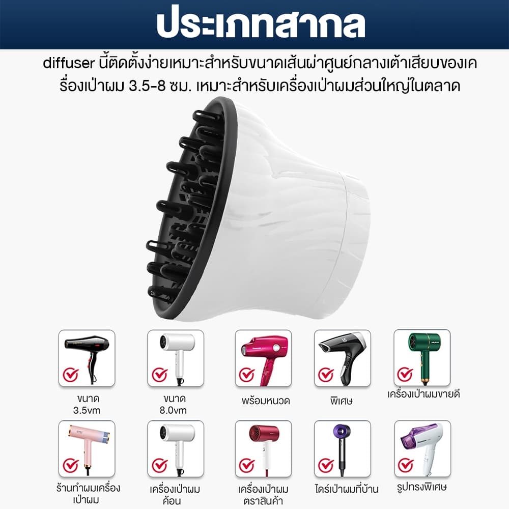 ตัวกระจายลมไดร์เป่าผม หัวไดร์กระจายลม อบแห้งง่าย ง่ายมาก Diffuser เป่าผมหยิก หยักศกและผมดัดลอน อินเตอร์เฟซสากล รูปที่ 9