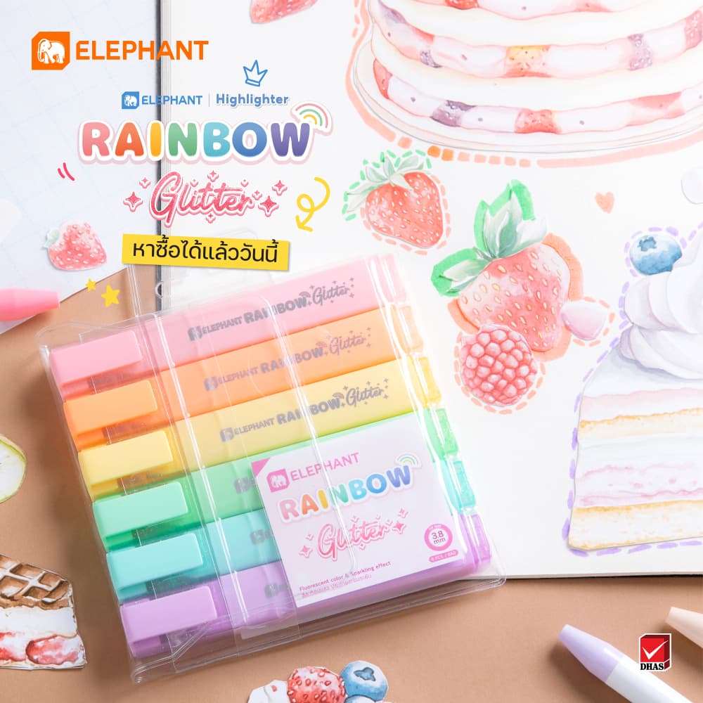 Elephant ตราช้าง ปากกา ปากกาไฮไลต์ เน้นข้อความ เรนโบว์ จำนวน 6 ด้าม/ แพ็ค รูปที่ 6