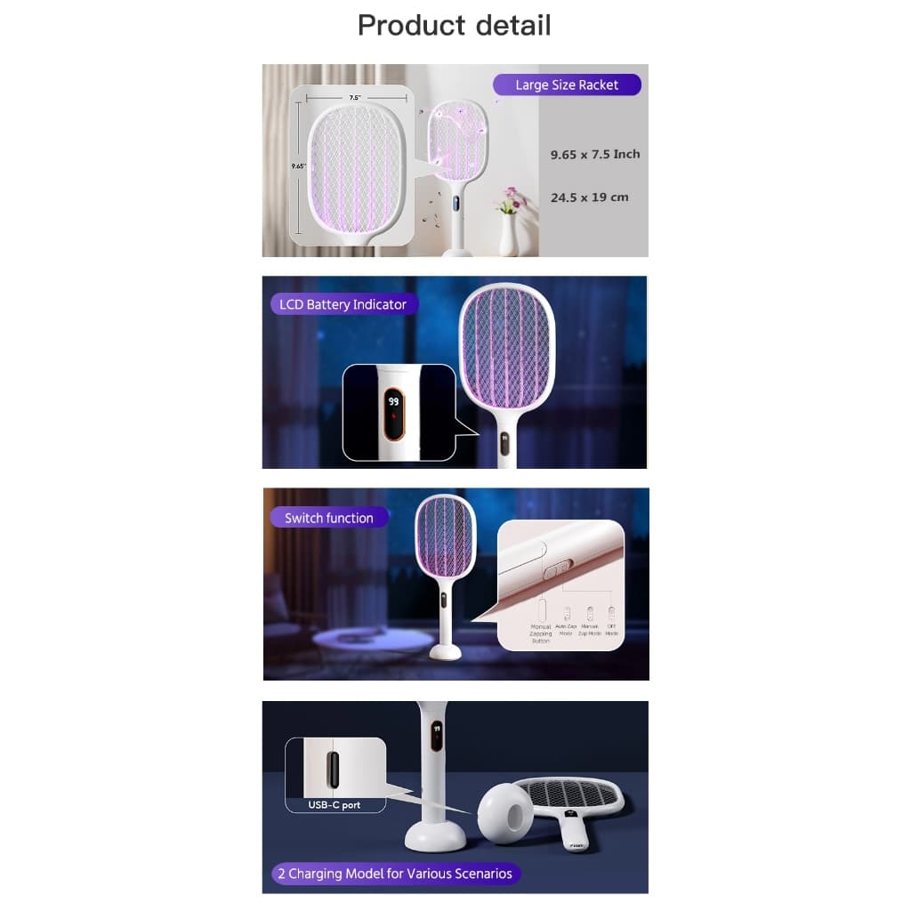 ไม้ตียุง ไฟฟ้า App Xiaomi Qualitell S1 Pro Wifi ไฟสีม้วงดักยุง กำจัดยุง Mi Home LED มีแท่นชาร์จ ติดกำแพง ตั้งได้ Type C รูปที่ 7