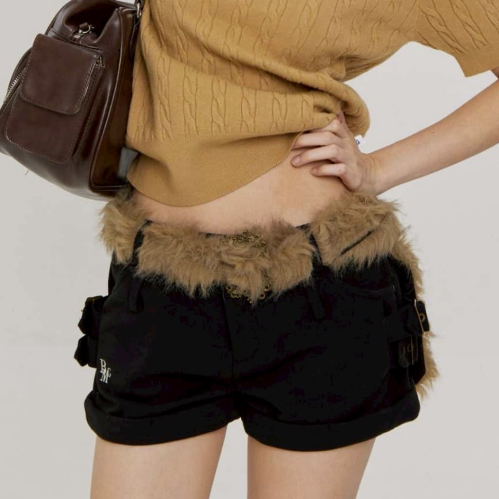 Bemingshorts031 -Mink fur กางเกงขาสั้นสุดชิคที่มาพร้อมกับเข็มขัดขนมิ้งเพิ่มความน่ารัก รูปที่ 4