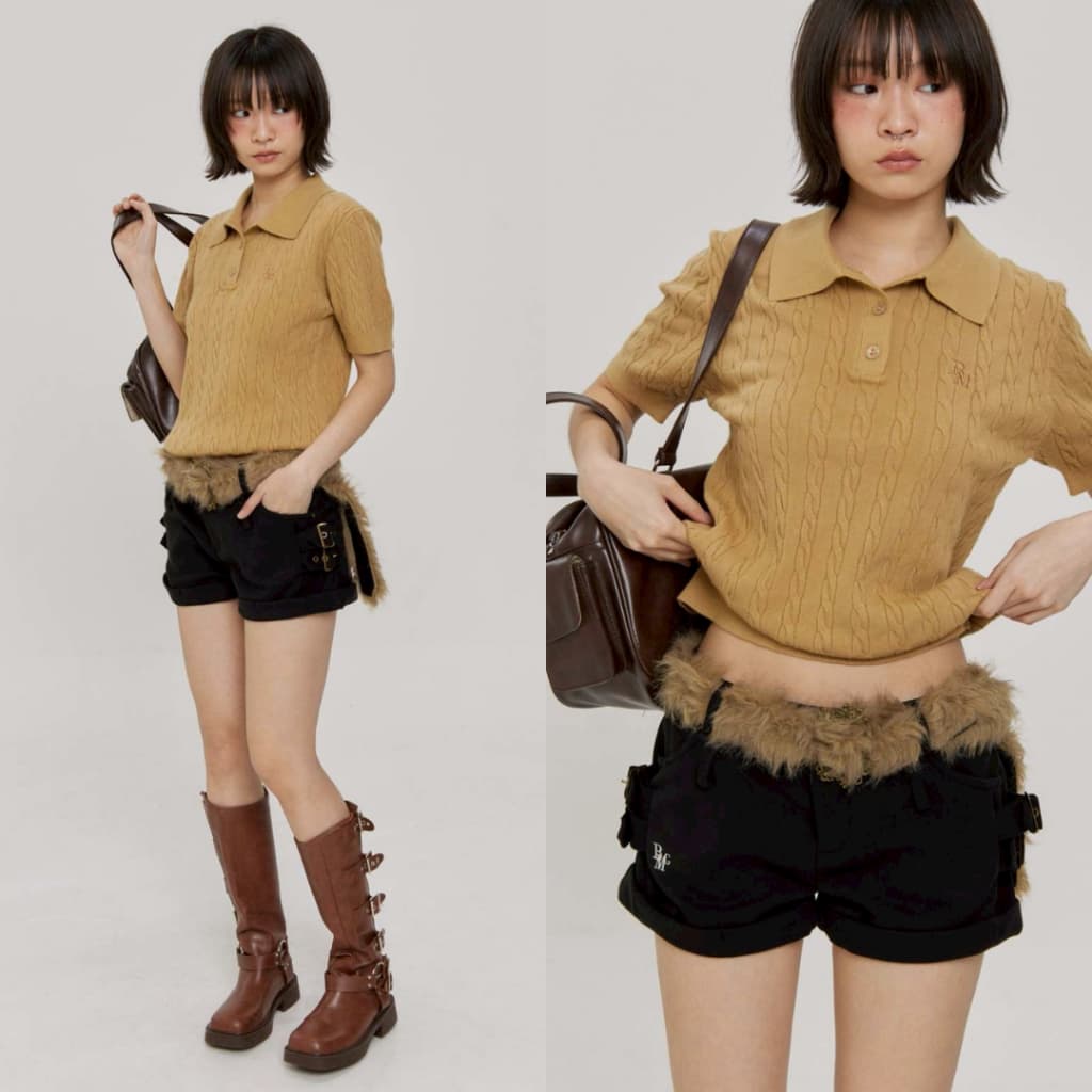 Bemingshorts031 -Mink fur กางเกงขาสั้นสุดชิคที่มาพร้อมกับเข็มขัดขนมิ้งเพิ่มความน่ารัก รูปที่ 5