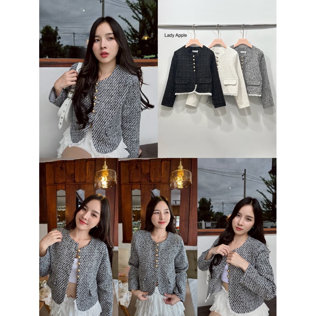 เสื้อคลุมแขนยาวทวิตงานป้ายLady apple61รุ่นแต่งระบายลูกไม้ รูปที่ 1