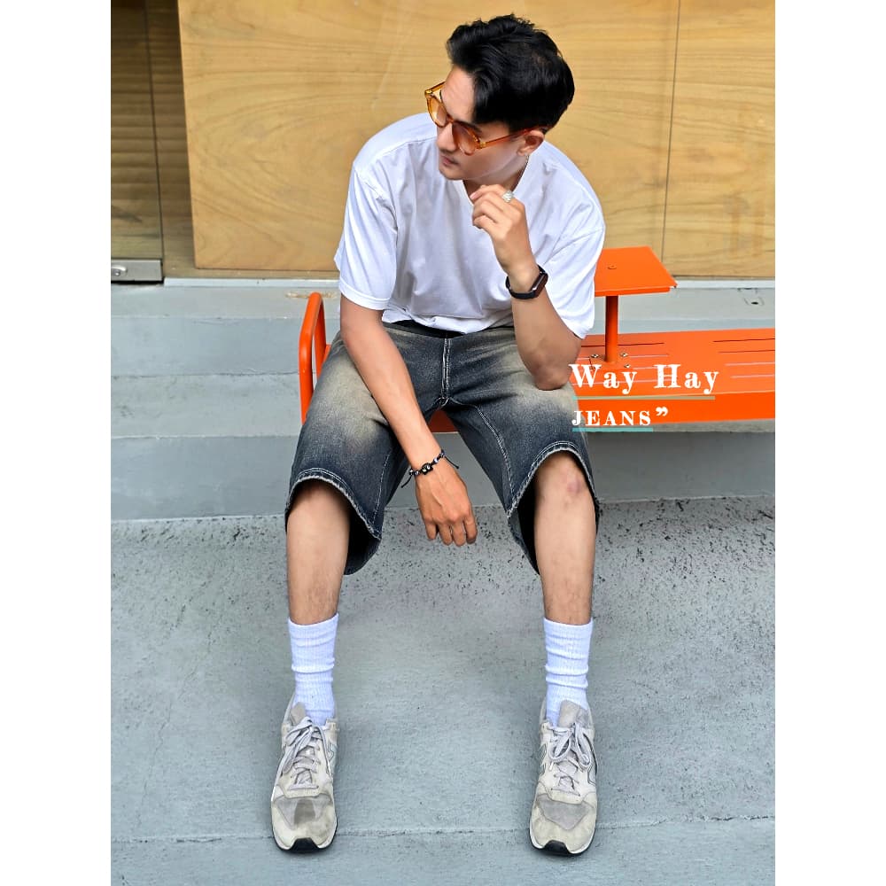 3 สี Short Jeans กางเกงยีนส์ ทรงหลวม สไตล์เกาหลี แฟชั่น สำหรับผู้ชาย รูปที่ 2