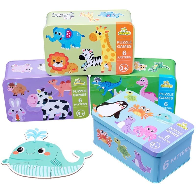 JoyToys จิ๊กซอว์ไม้ เสริมพัฒนาการ 6in1 / 24แบบ ชิ้นใหญ่ ปลอดภัย 3D สัตว์ รูปทรง กล่องเหล็ก ของเล่นเด็ก 3-6ขวบ รูปที่ 7