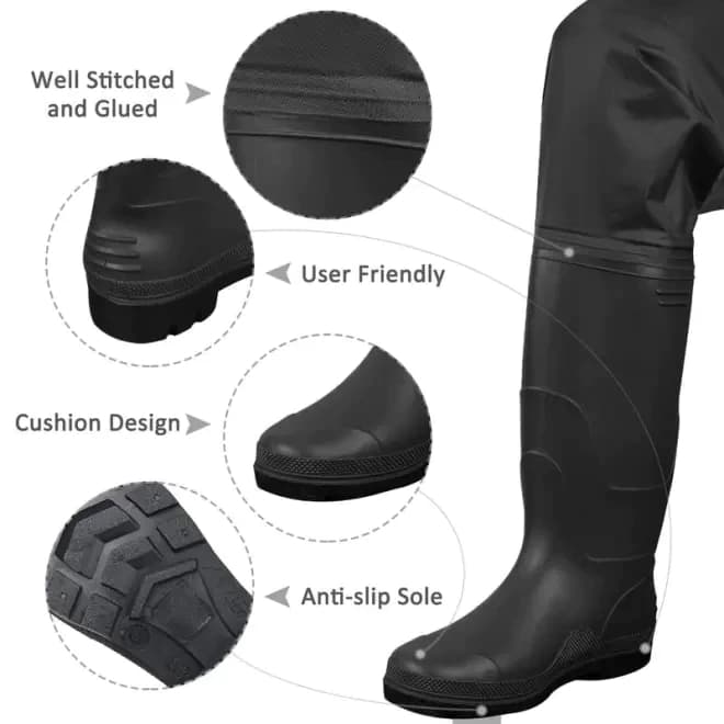 ส่งของจากไทย กางเกงบูทกันน้ำ PVC อย่างดี ชุดเอี๊ยมกันน้ำ waterproof pants กางเกงทำสวน ทำไร่ ขนาด 40-45 รูปที่ 5