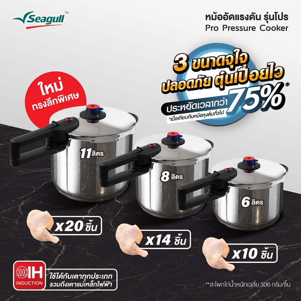 Seagull หม้ออัดแรงดัน รุ่นโปร Pro Pressure Cooker มีให้เลือก 3 ขนาด 6 ลิตร/8ลิตร/11ลิตร รูปที่ 4