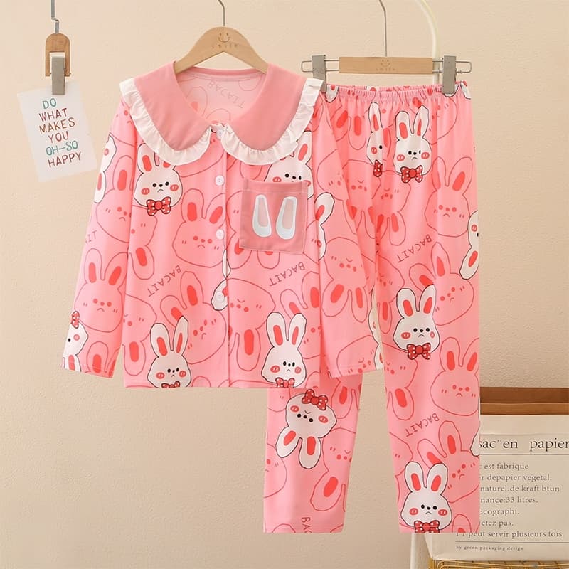 ชุดนอนเด็กผู้หญิง น่ารักชุดนอนคอบัว เสื้อแขนยาว + กางเกงขายาว ผ้านิ่มนุ่ม ยืดหยุ่นสูง พิมลายการ์ตูน รูปที่ 4