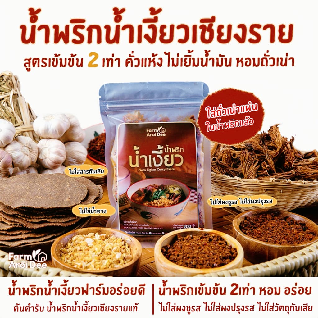 ชุดเล็กรวม(พริกน้ำเงี้ยว200g+ดอกงิ้ว50g+ผักกาดดอง250g+กระเทียมเจียว25g) น้ำพริกน้ำเงี้ยวเชียงราย รูปที่ 3