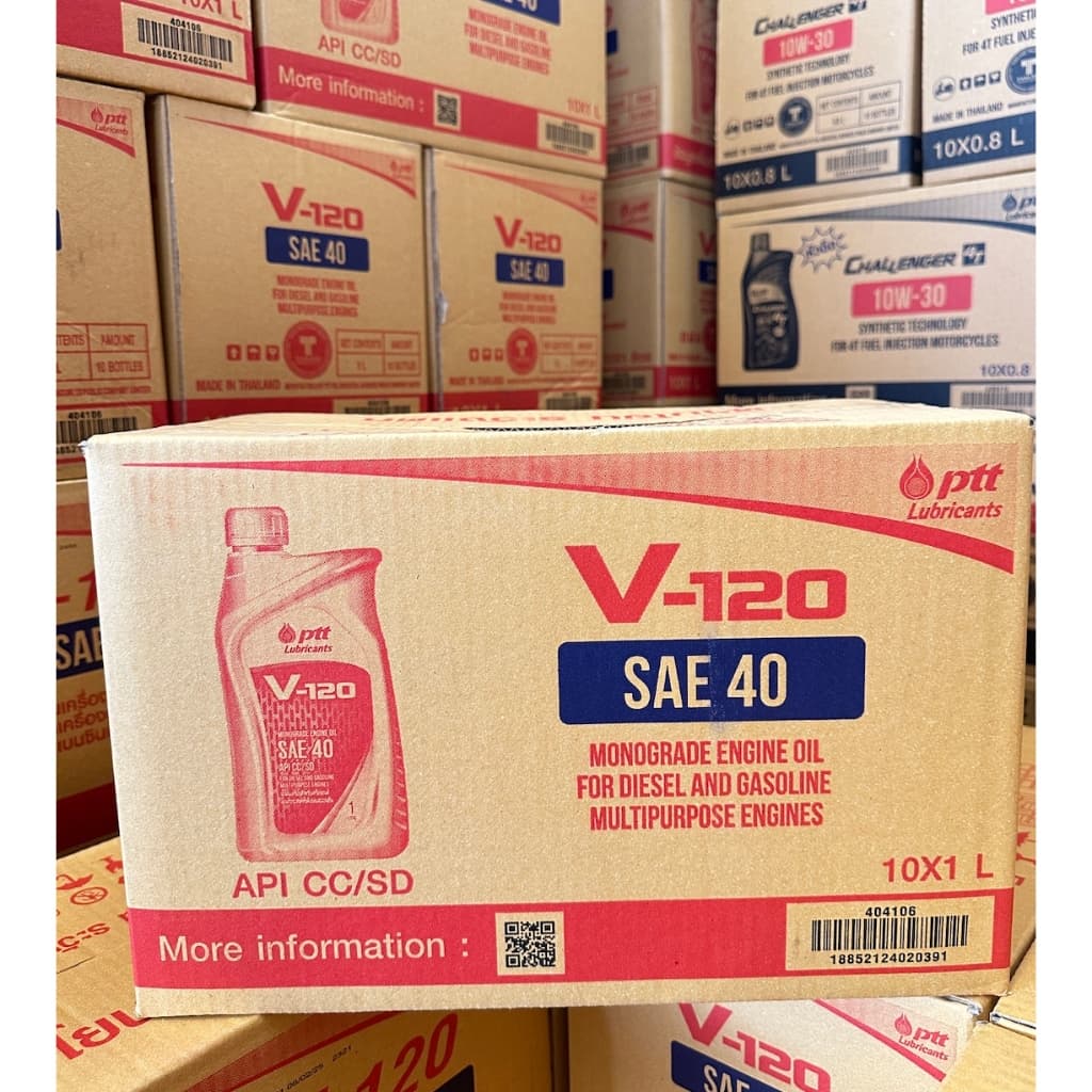 [ยกลัง] PTT V 120 10/1L วี120 ปตท น้ำมันหล่อลื่น เกรดเดี่ยว ทั่วไป ดีเซล และ เบนซิน