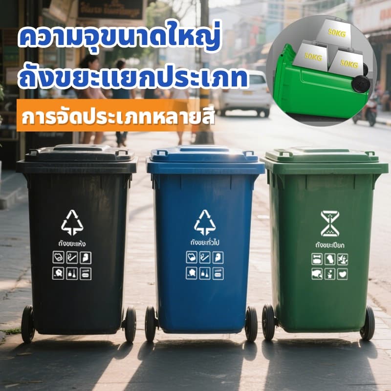 ถังขยะใหญ่ 120/240 ลิตร ถังขยะนอกบ้าน มีที่เหยียบ ล้อยางตัน ฝามีที่จับ หนาพิเศษ พลาสติกเกรดส่งออก ทนแดดทนฝน ที่แยกขยะ รูปที่ 2