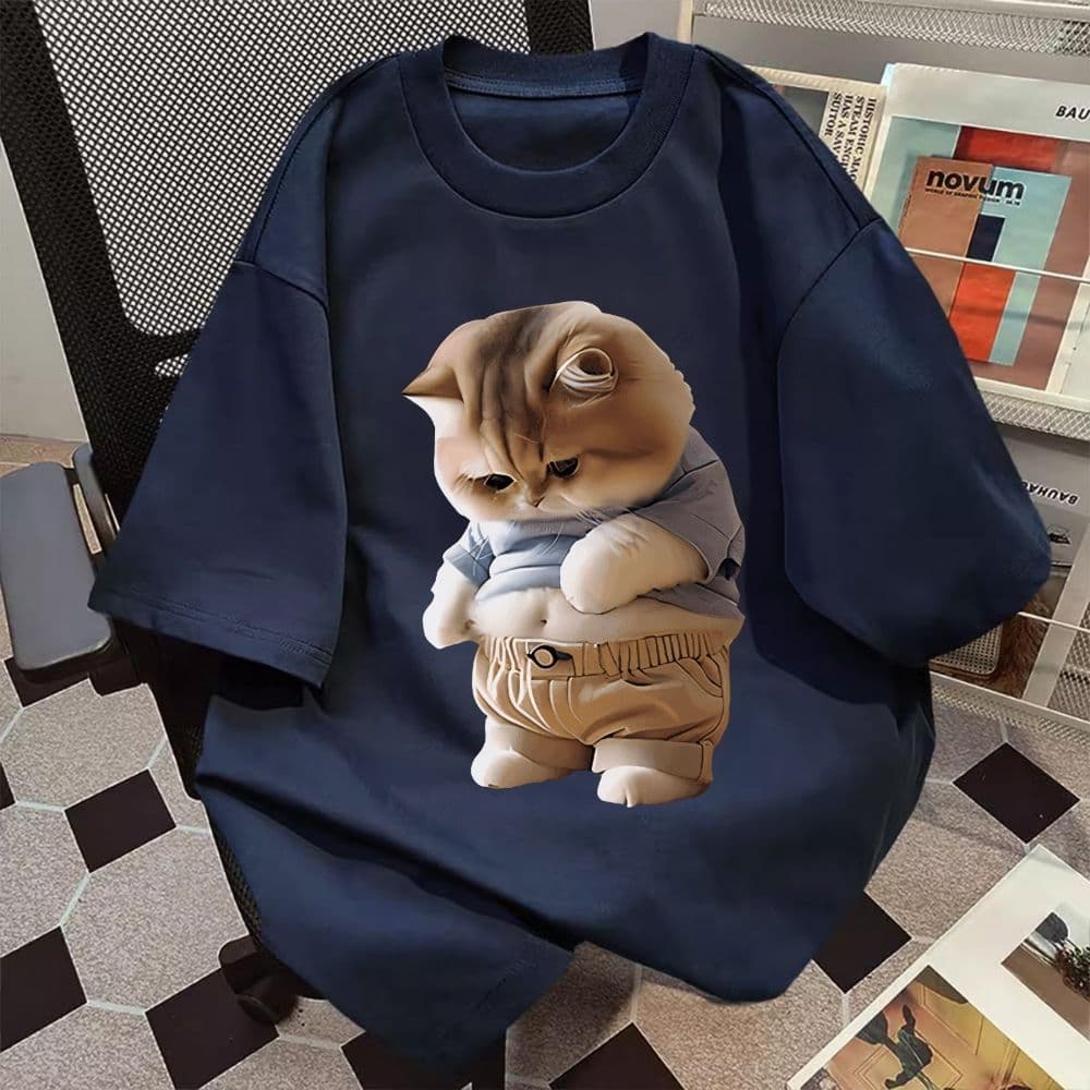 Top.basicเสื้อถูกๆเสื้อยืดOversize เสื้อสีดํา "cat big" เกาหลีสไตล์ เนื้อผ้าเกรดพรีเมียม คอกลม ใส่สบาย จัดส่งจากประเทศไ รูปที่ 6