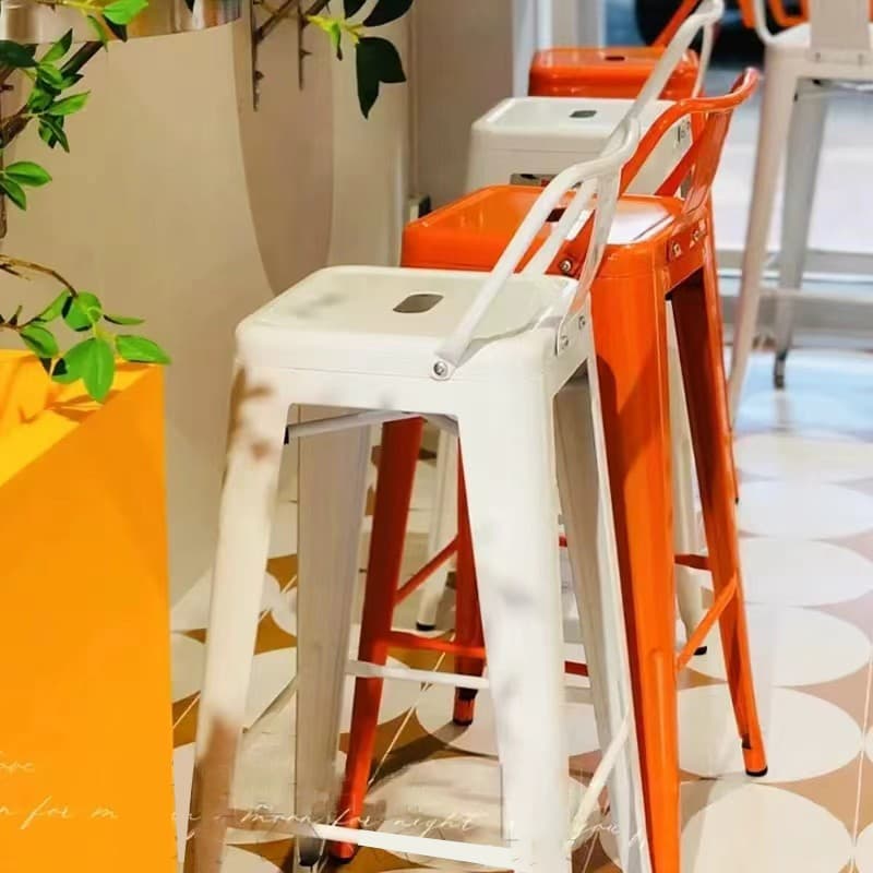 สี เก้าอี้บาร์ เก้าอี้เหล็ก วางซ้อนได้ มีพนักพิง ร้านอาหาร รับน้ำหนัก 400kg รูปที่ 9