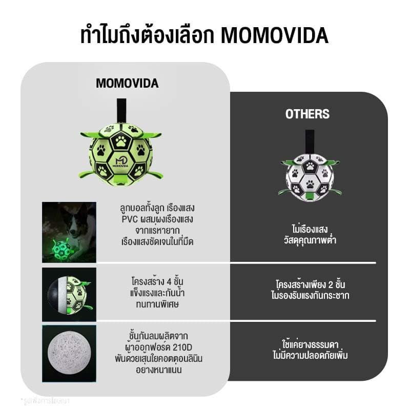 MOMOVIDA ลูกบอลสุนัข ของเล่นสำหรับออกกำลังกายและฝึกสุนัข ของเล่นสุนัขแก้เหงา ช่วยขัดฟัน ลูกบอลเรืองแสง รุ่น DT-8/DT-8L รูปที่ 9