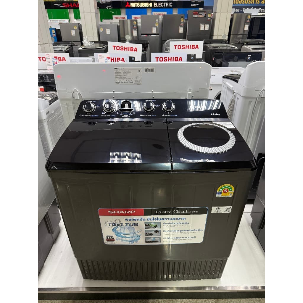 SHARP เครื่องซักผ้าถังคู่ รุ่น ES-TW130BK ขนาดซัก 13 โล ปั่น 7.5 โล ประหยัดไฟ 5 ดาว รับประกันมอเตอร์ถึง 10 ปี รูปที่ 3