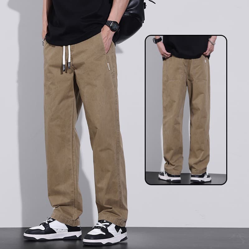 L-5XL กางเกงทำงานผู้ชายผ้าฝ้ายยืดกางเกงลำลองขนาดบวกพร้อมกระเป๋าข้างและเชือกผูก รูปที่ 3