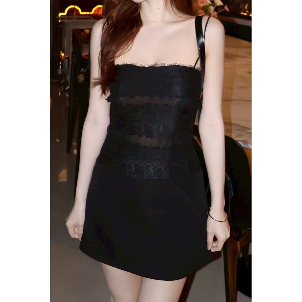 Zinnia Dress - รวมทุกสี ขาว ดำ ชมพู เดรสสายเดี่ยวเข้ารูปกับยางมัดผมดอกไม้ค่ะZN รูปที่ 7