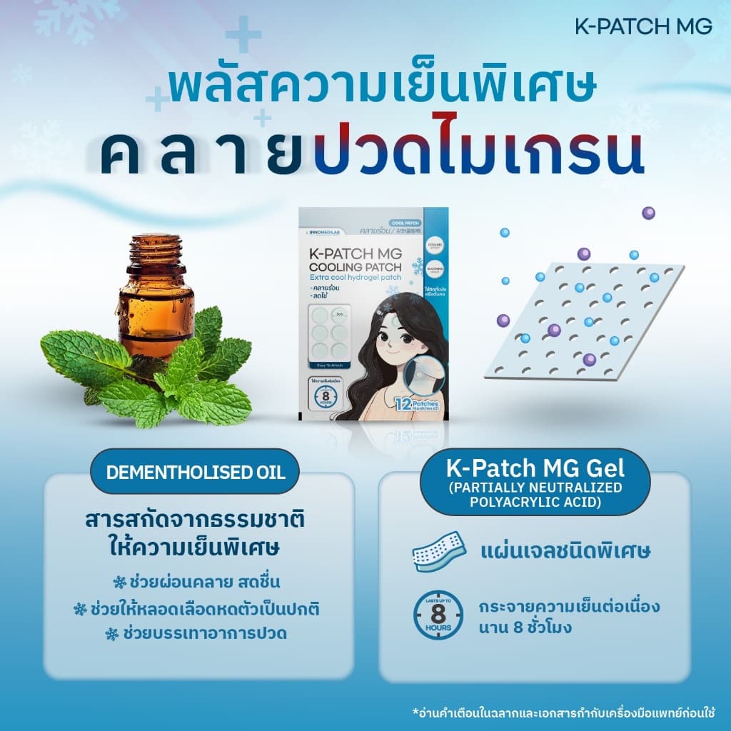 K-PATCH MG Cooling patch เค-แพทช์ แผ่นแปะไมเกรน ลดไข้ คลายร้อน แผ่นแปะ แก้ปวด ลดไมเกรน รูปที่ 6