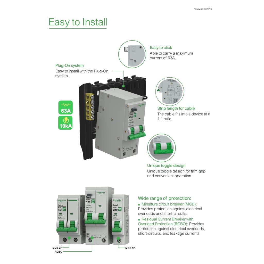 Schneider เมนเซอร์กิตเบรกเกอร์ EZ9F 40A - 63A 2P 10kA Easy9 MCB Miniature Circuit Breaker รูปที่ 5