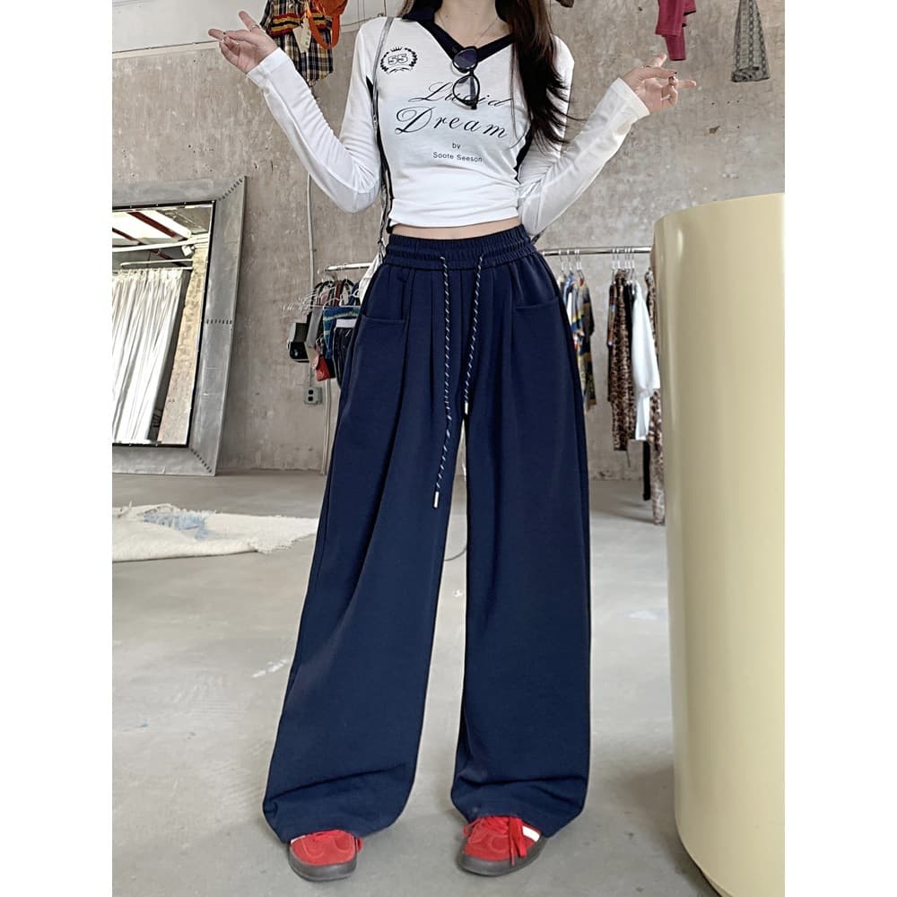 Blossom Closetกางเกงลำลองเกาหลี กางเกงเอวสูงผู้หญิง เชือกผูก ทรงหลวม ผ้าคุณภาพดี ใช้งานได้หลากหลาย รูปที่ 5