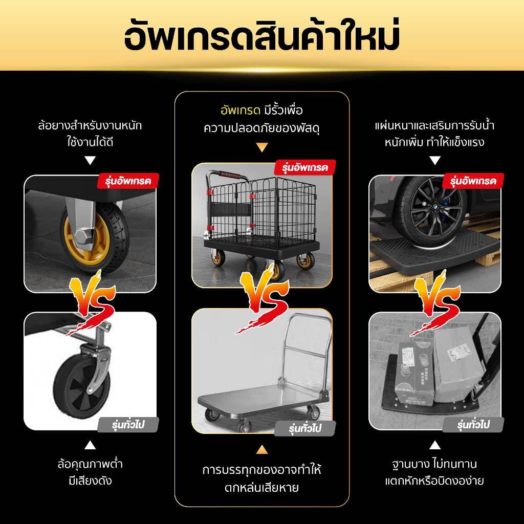 รถเข็นตะกร้าโครงเหล็กแข็งแรง มีรั้วตาข่ายกว้าง กันของตกหล่น ราวจับฟองน้ำ พับเก็บได้ พกพาสะดวก รูปที่ 3