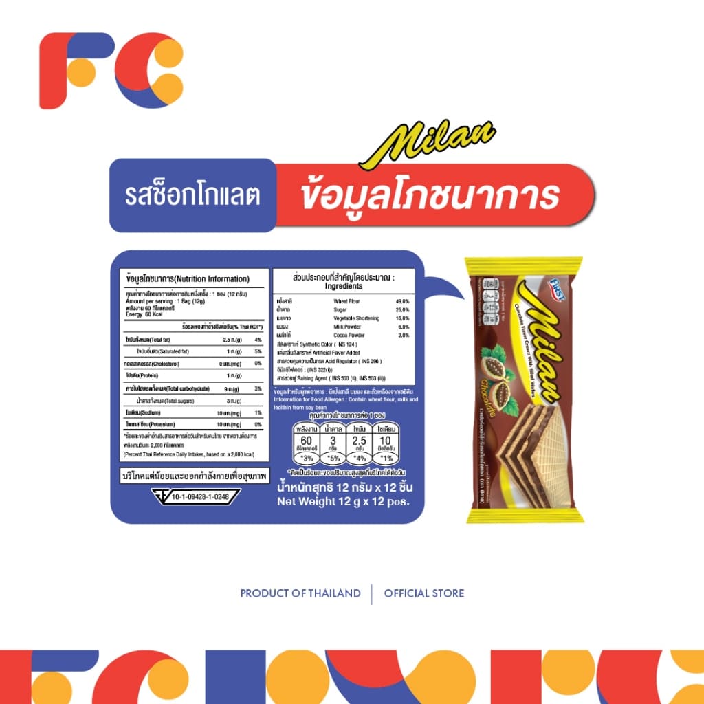 FC เวเฟอร์สอดไส้ครีม Milan Wafer รวมรส 6 รสชาติ แพ็คใหญ่ 144 ชิ้น เวเฟอร์กรอบ รูปที่ 4