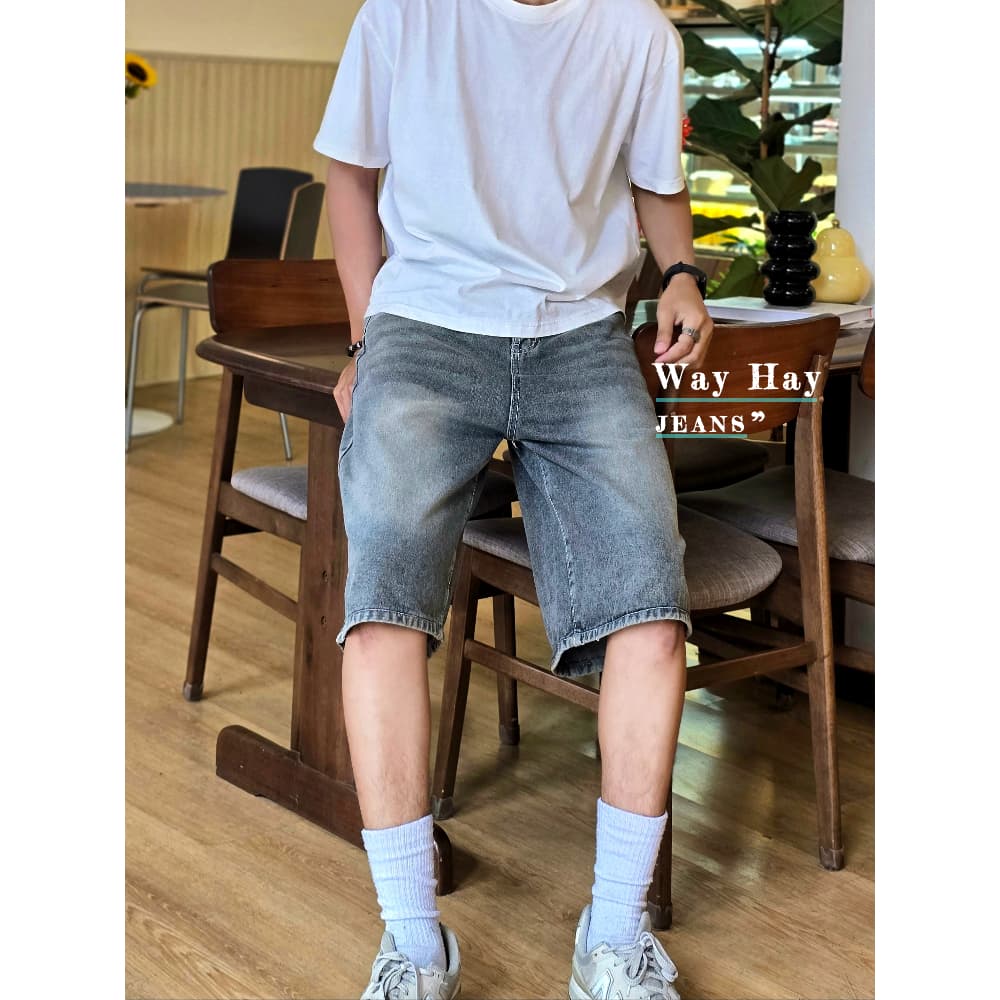 3 สี Short Jeans กางเกงยีนส์ ทรงหลวม สไตล์เกาหลี แฟชั่น สำหรับผู้ชาย รูปที่ 6